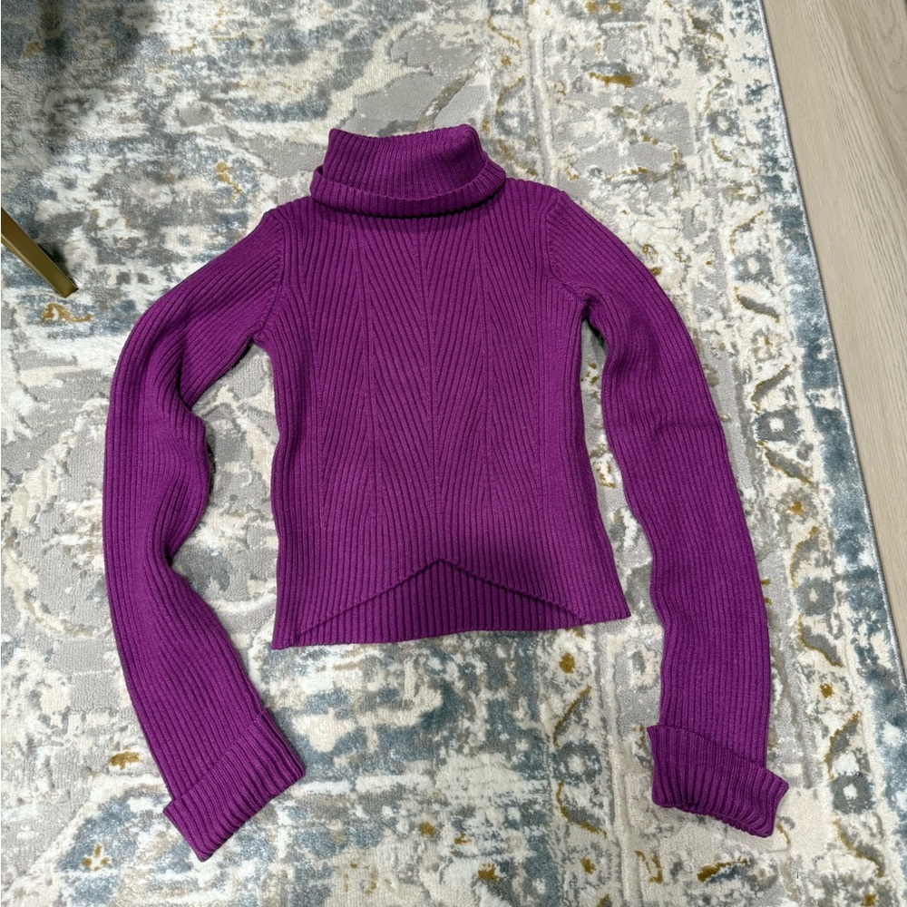 Sincerely Jules Magenta Ribbed Turtleneck Sweater